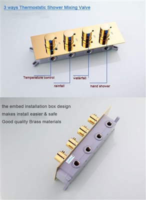 Fontana 20 Inch LED Gold Thermostatic Shower Panel Set